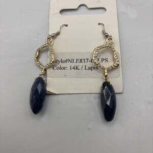 14K Yellow Gold Natural Blue lapis Drop Earrings